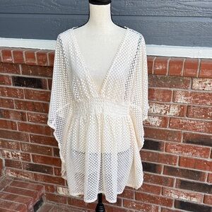 Xhilaration Cream Crochet Lace Swimsuit Coverup Dress Women's XL Boho Beachy